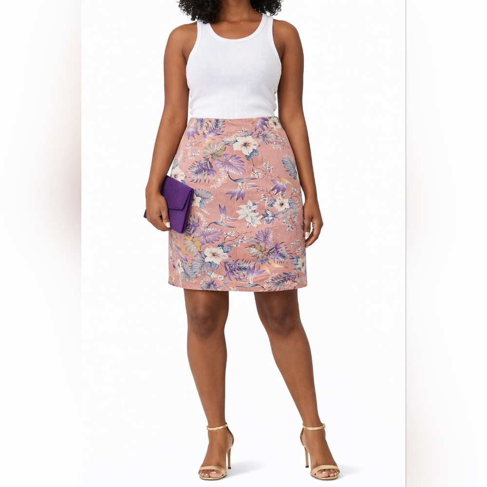 SHEIN Pink Floral Pencil Skirt with Lilac Accents